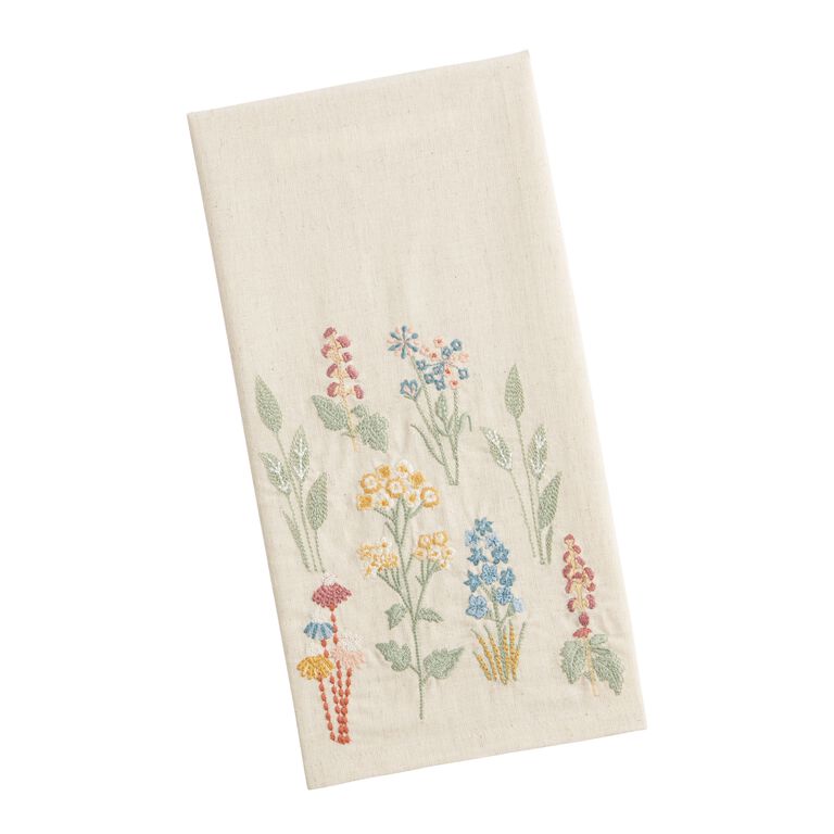 Natural Multicolor Embroidered Floral Kitchen Towel by World Market