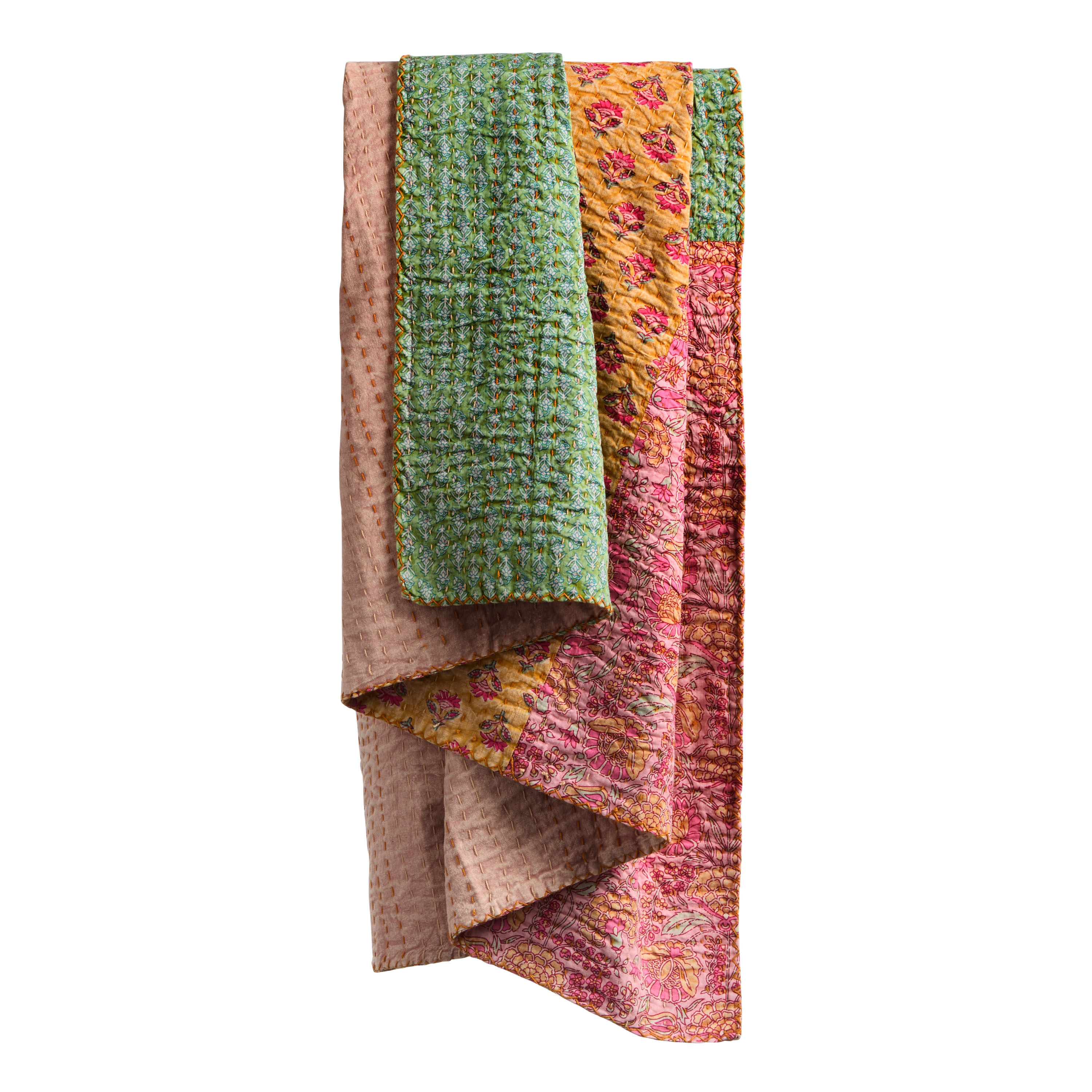 Multicolor Kantha Patchwork Throw Blanket image number 0