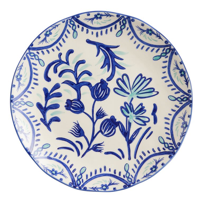 Blue Floral Serving Platter, Vintage Botanical Dishes, Decorative