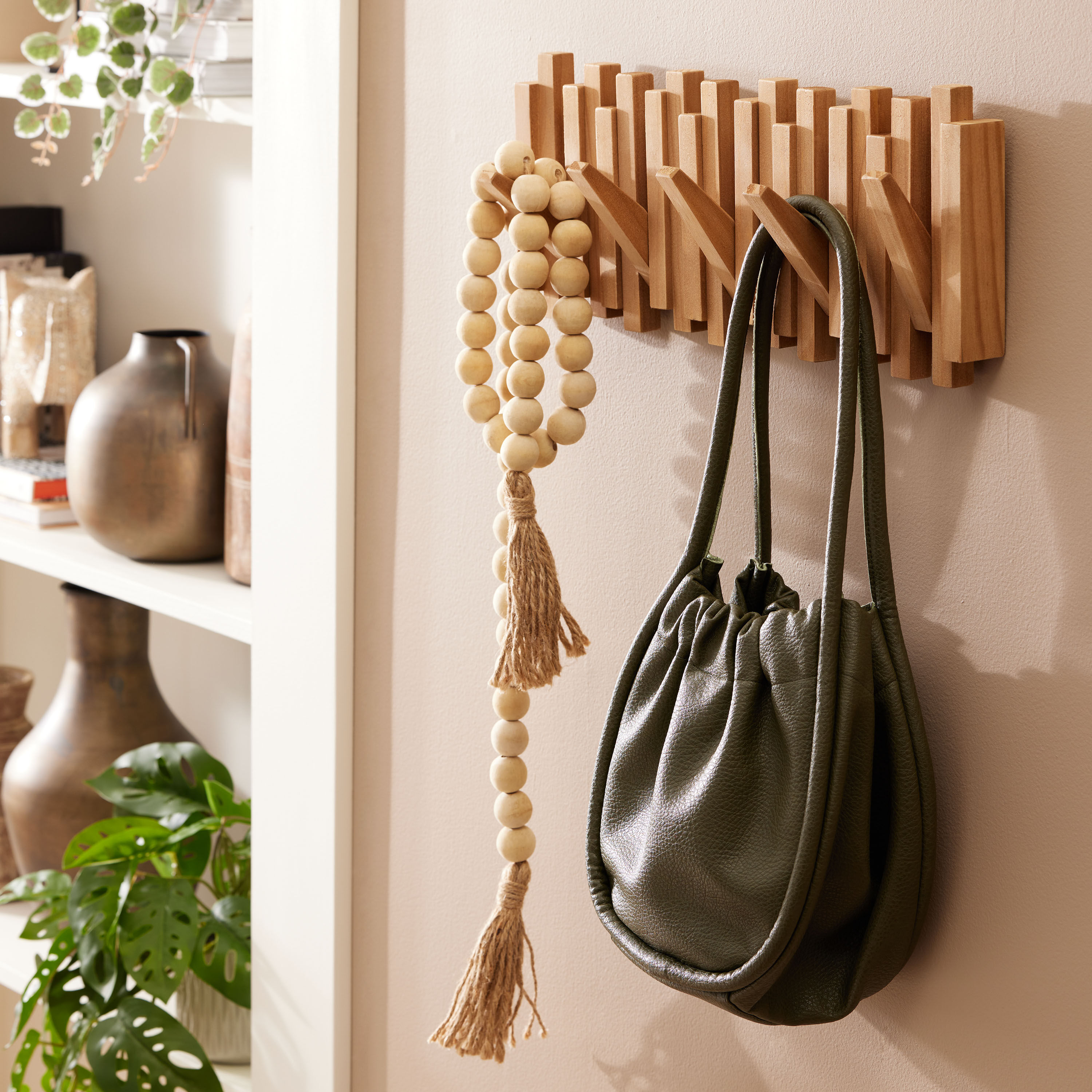 Natural Pine Wood Hidden Hook Wall Rack World Market