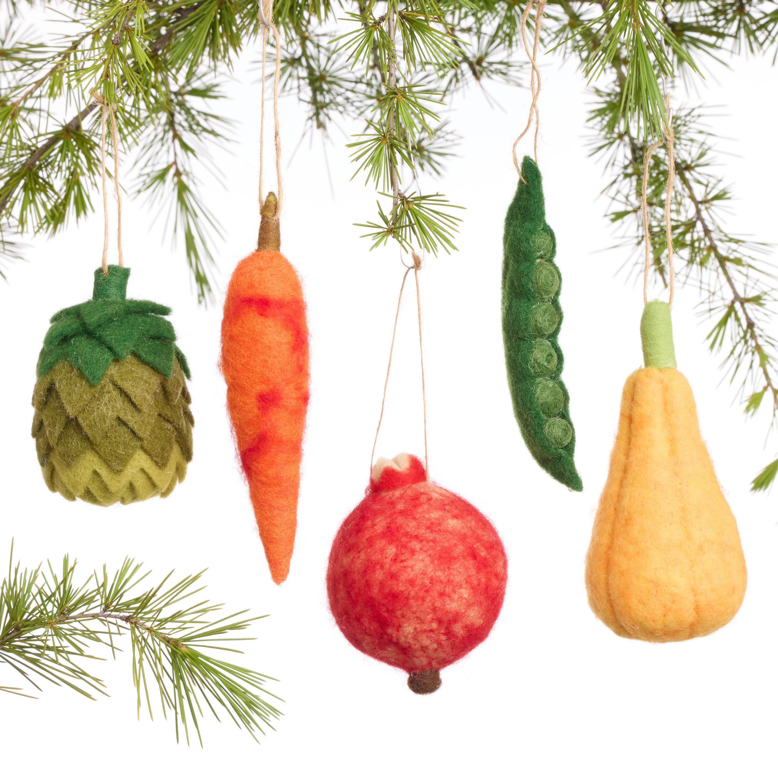 Felted Wool Produce Ornaments Set of 5 image number 0