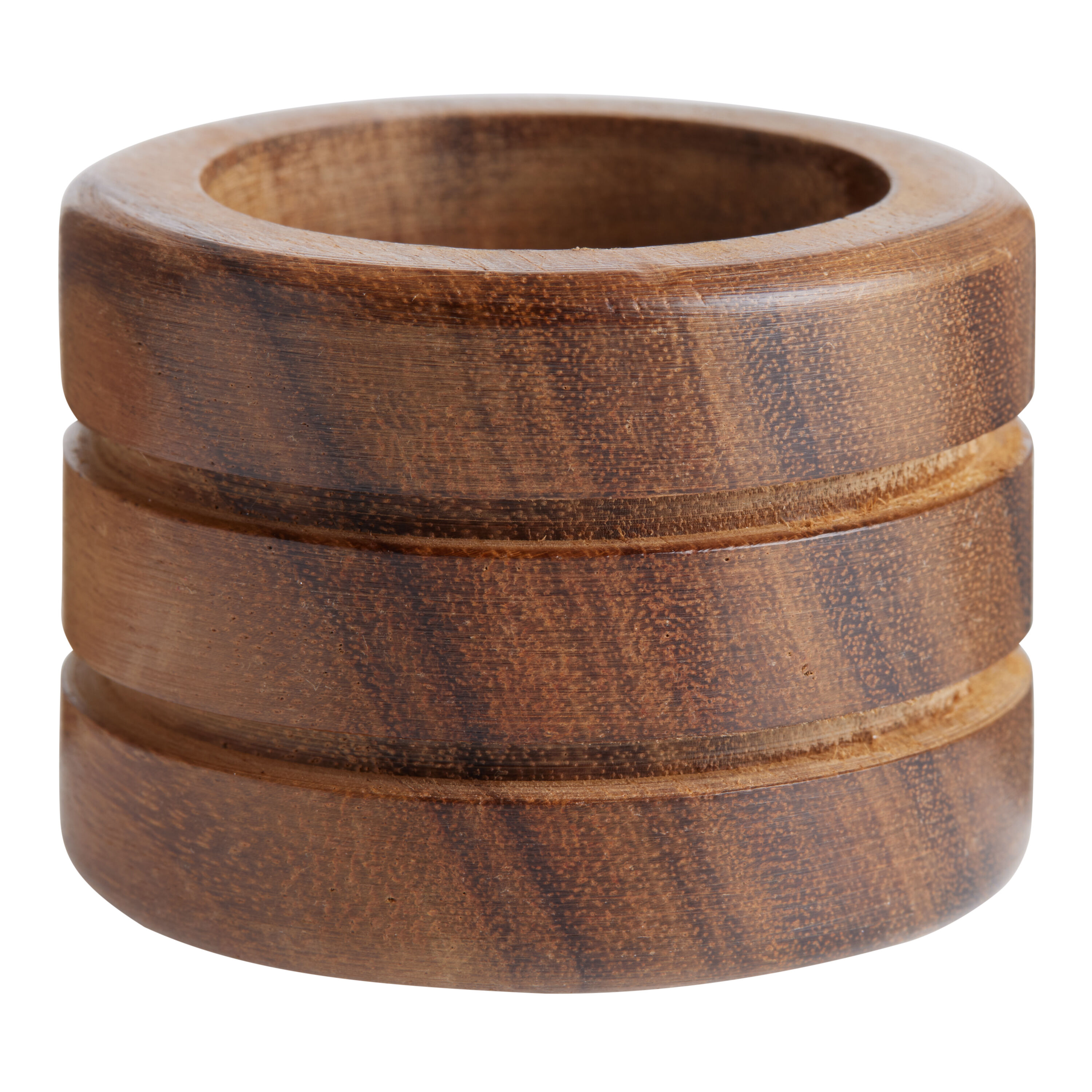Mango Wood Carved Stripe Napkin Ring Set of 2 image number 1