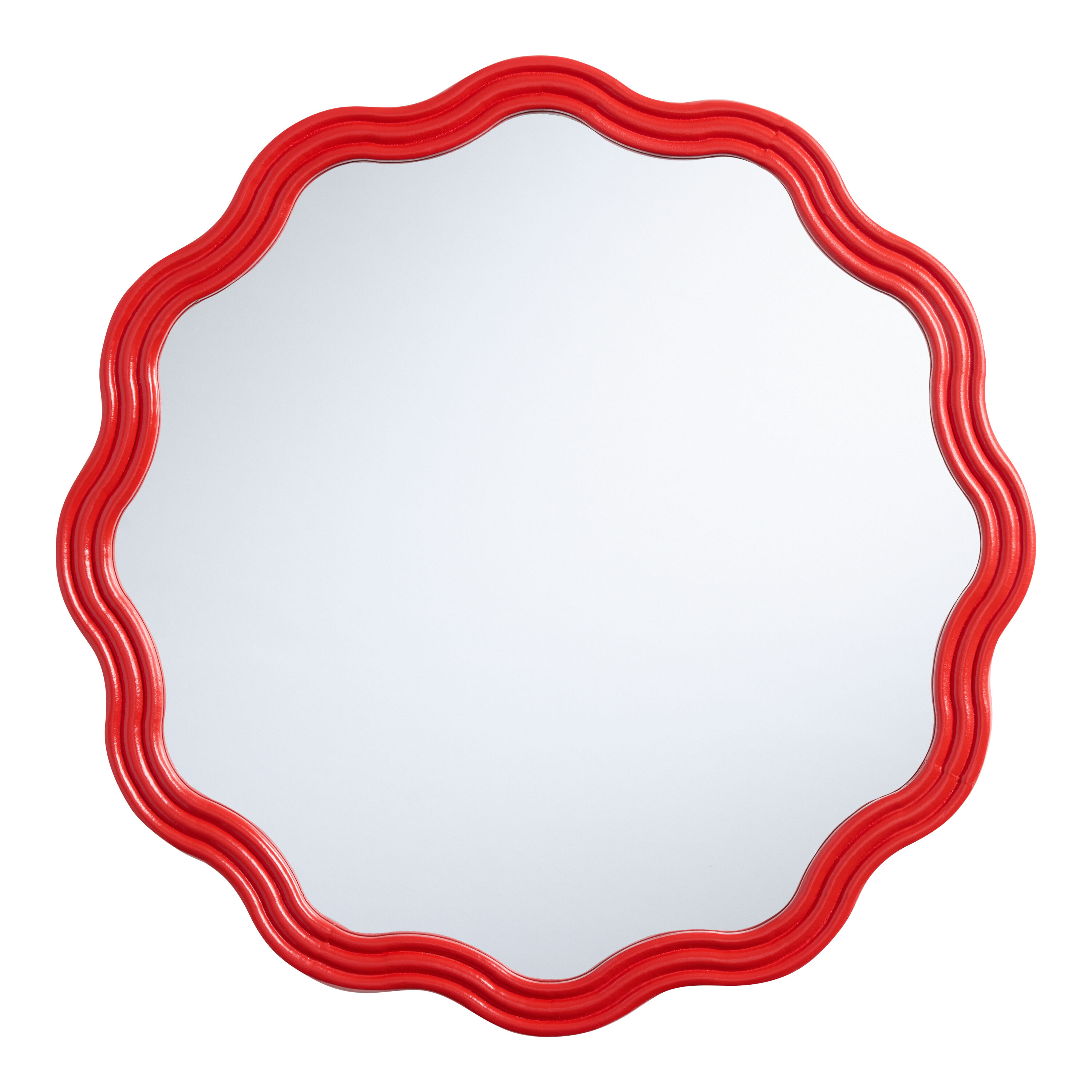 Round Tomato Red Scalloped Wall Mirror