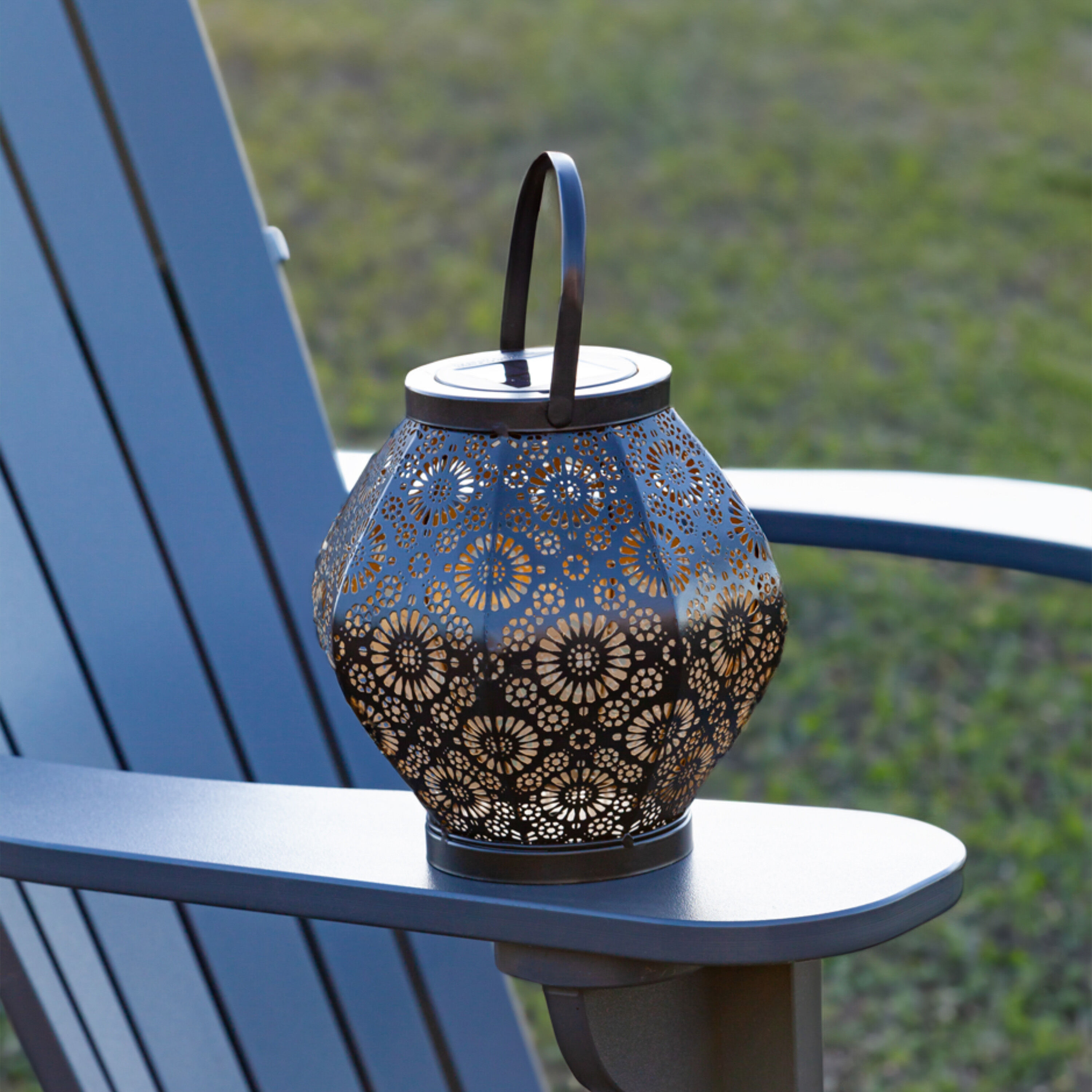 Punched Metal Daisy Solar LED Lantern World Market