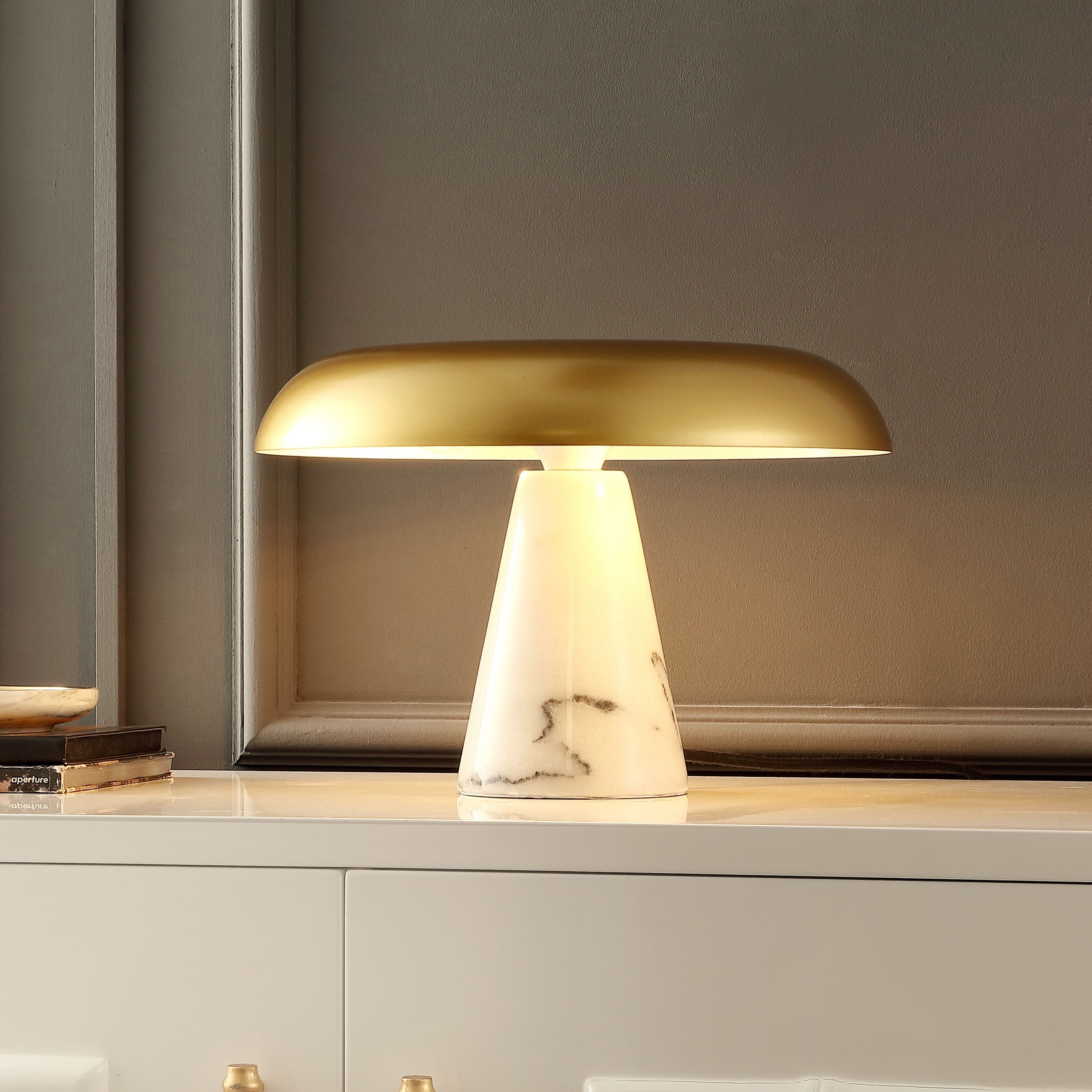 Bram Brass and White Marble Mushroom Table Lamp by World Market
