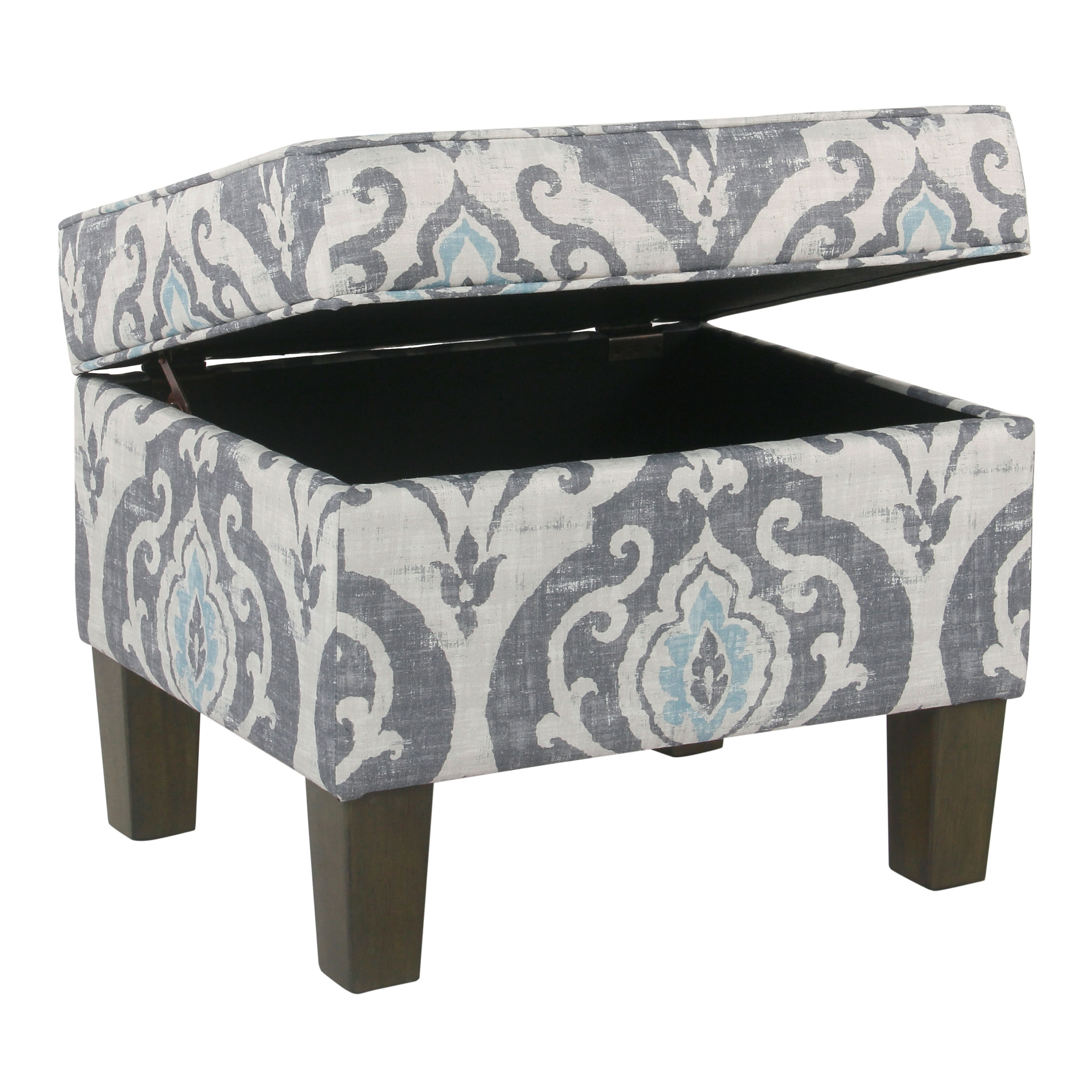 Ruth Blue Suri Print Upholstered Storage Ottoman image number 2