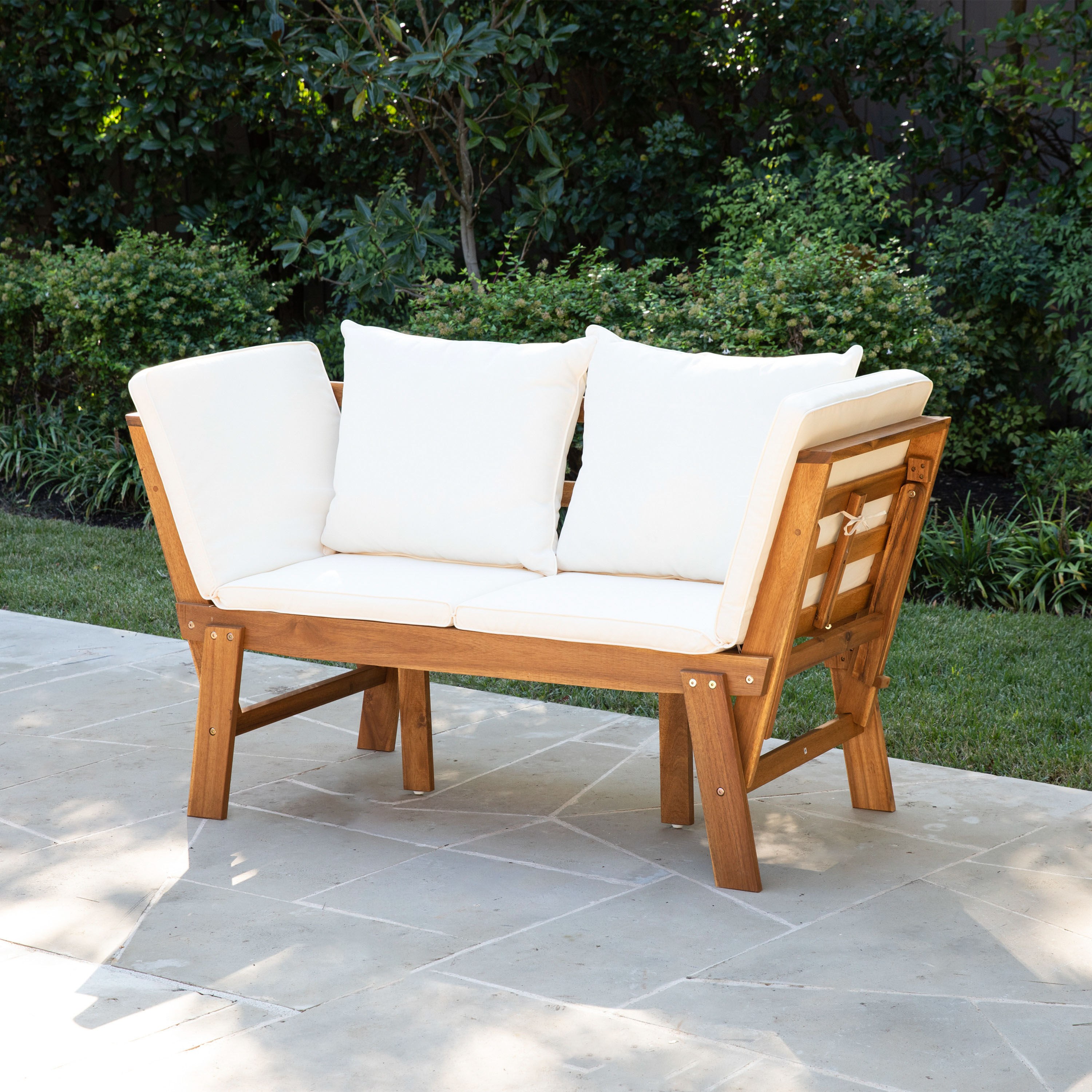 Vallarta Acacia Wood Convertible Outdoor Loveseat World Market
