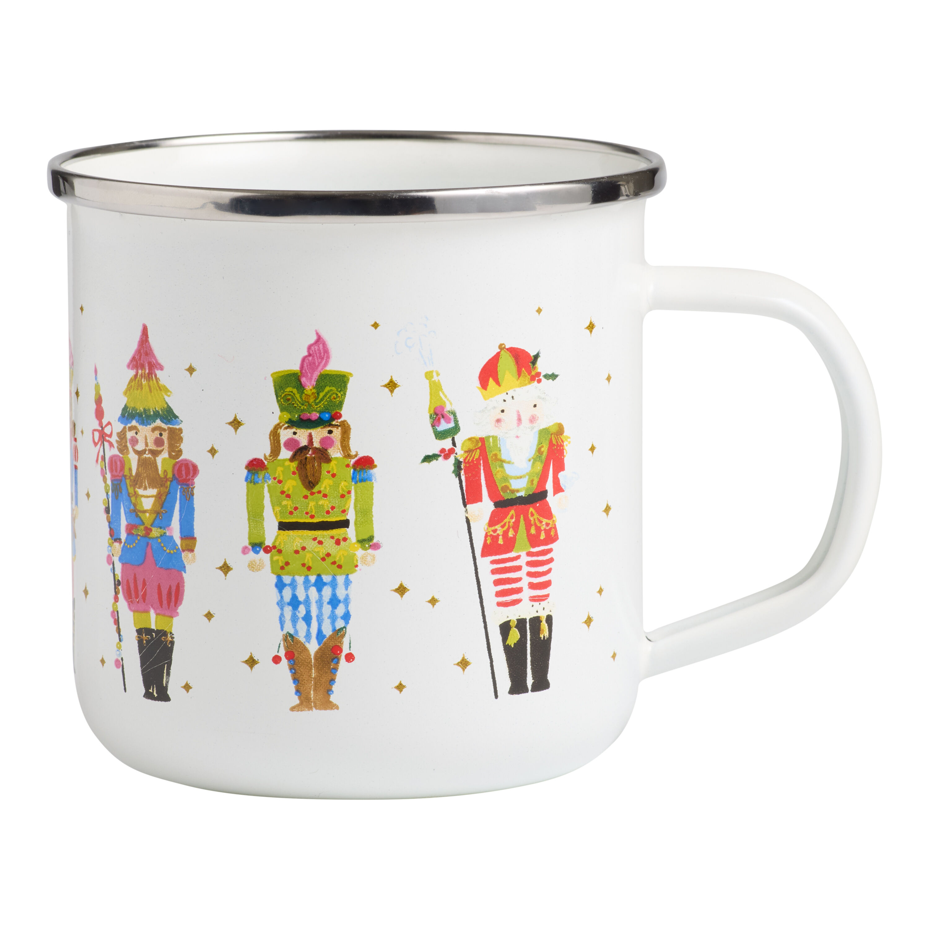 White Jingle Mingle Nutcracker Enameled Steel Mug image number 0