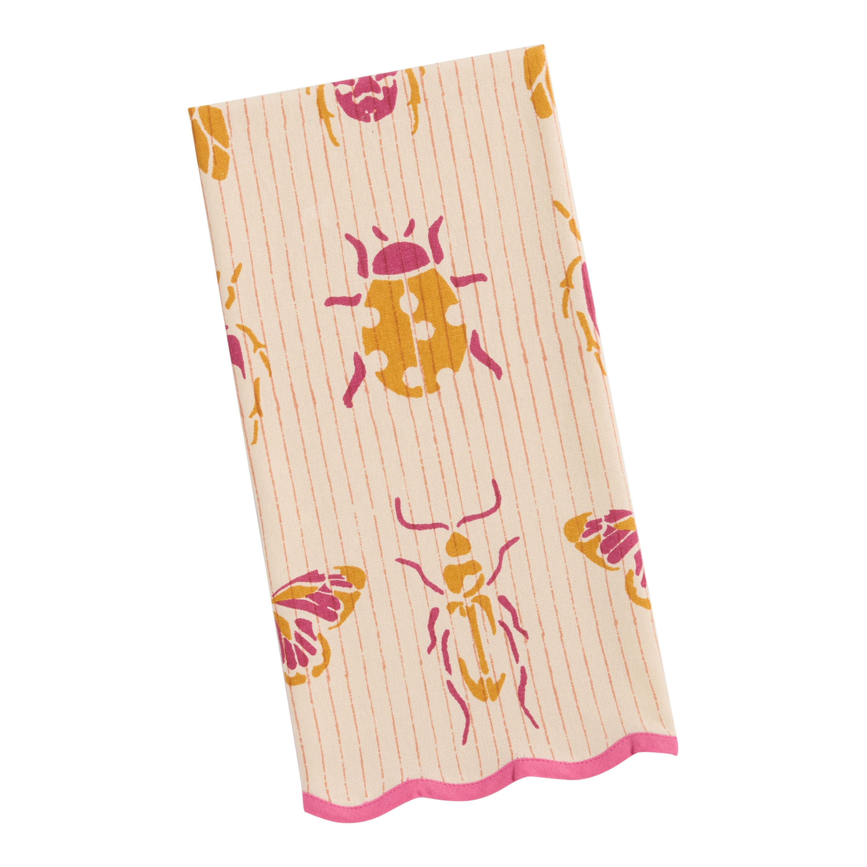Pink and Marigold Bug Stripe Kitchen Towel