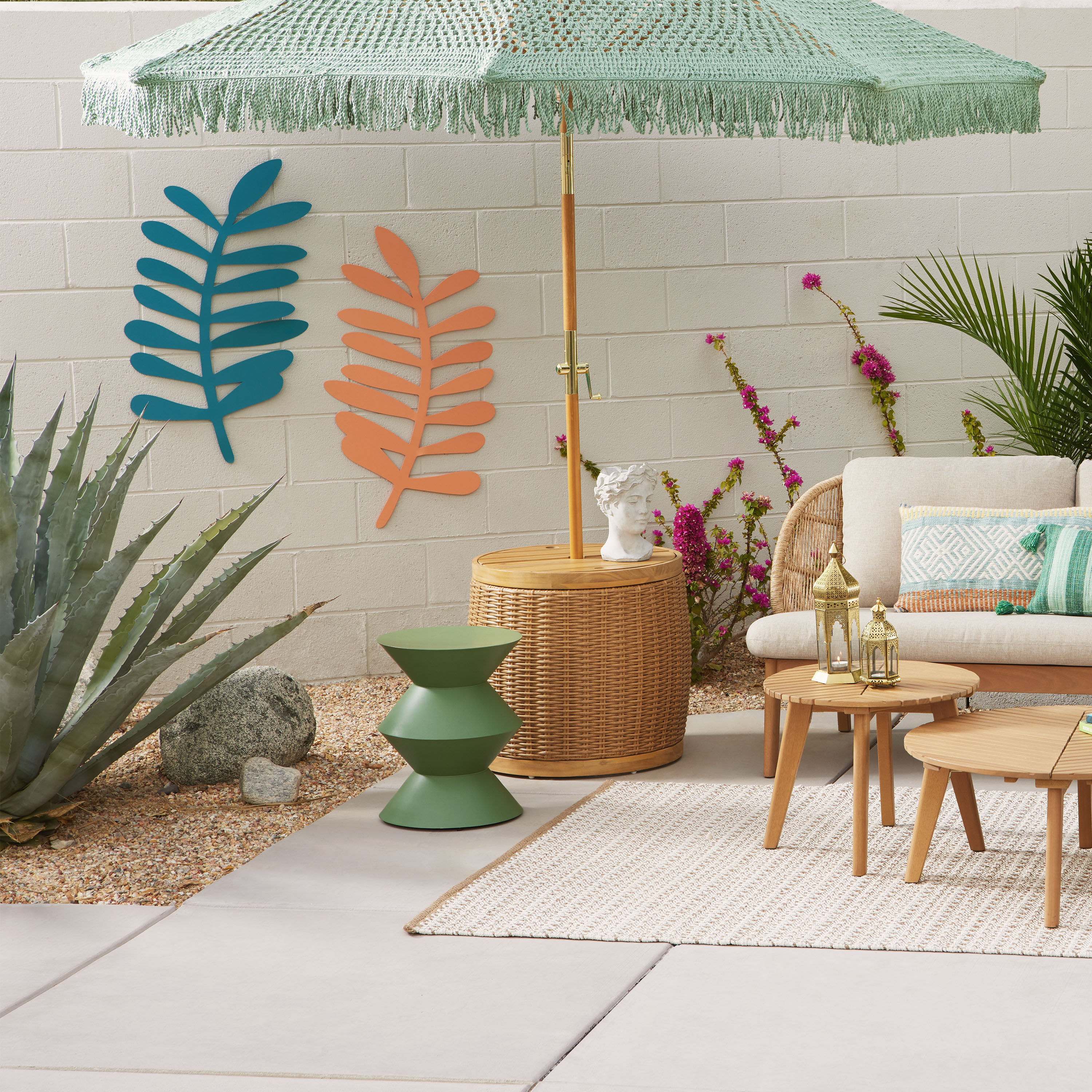 Coral and Blue Laser Cut Metal Leaf Wall Decor Set of 2 image number 1