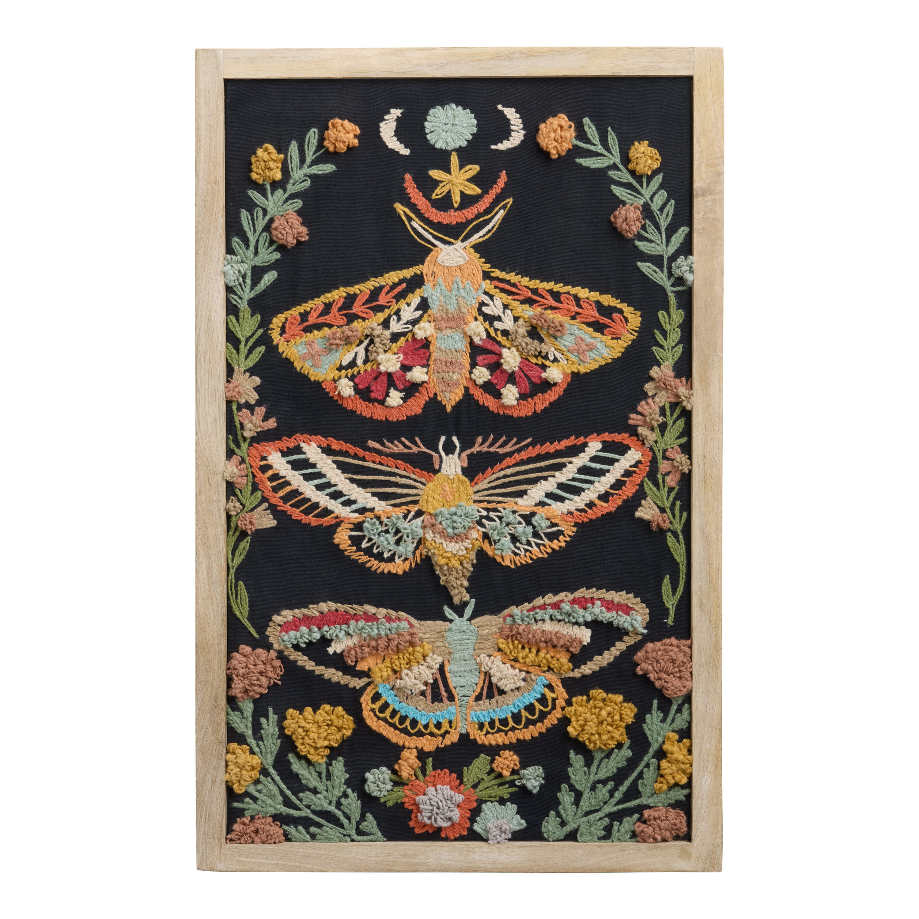 Celestial Moths Embroidered Beaded Textile Framed Wall Art image number 0