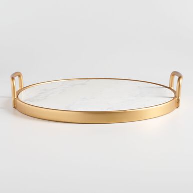 White Marble and Gold Metal Serving Tray White Marble and Gold Metal Serving Tray
