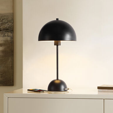 Signe Black Metal Dome Base Table Lamp with USB Port Signe Black Metal Dome Base Table Lamp with USB Port