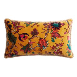 Bright Gold Velvet Floral Lumbar Pillow
