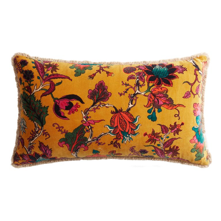 Bright Gold Velvet Floral Lumbar Pillow - World Market
