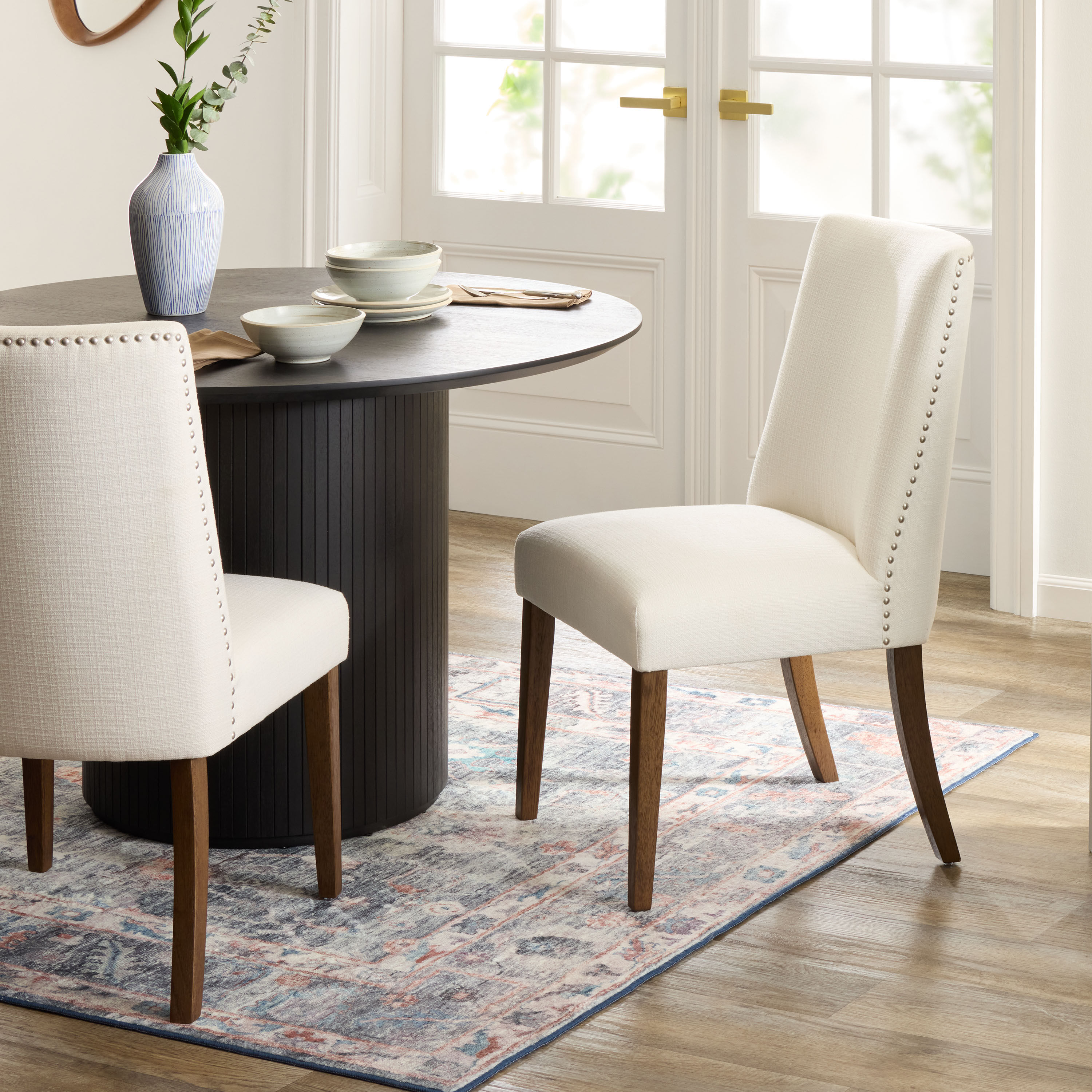 Brandy Ivory Nail Head Trim Upholstered Dining Chair image number 1