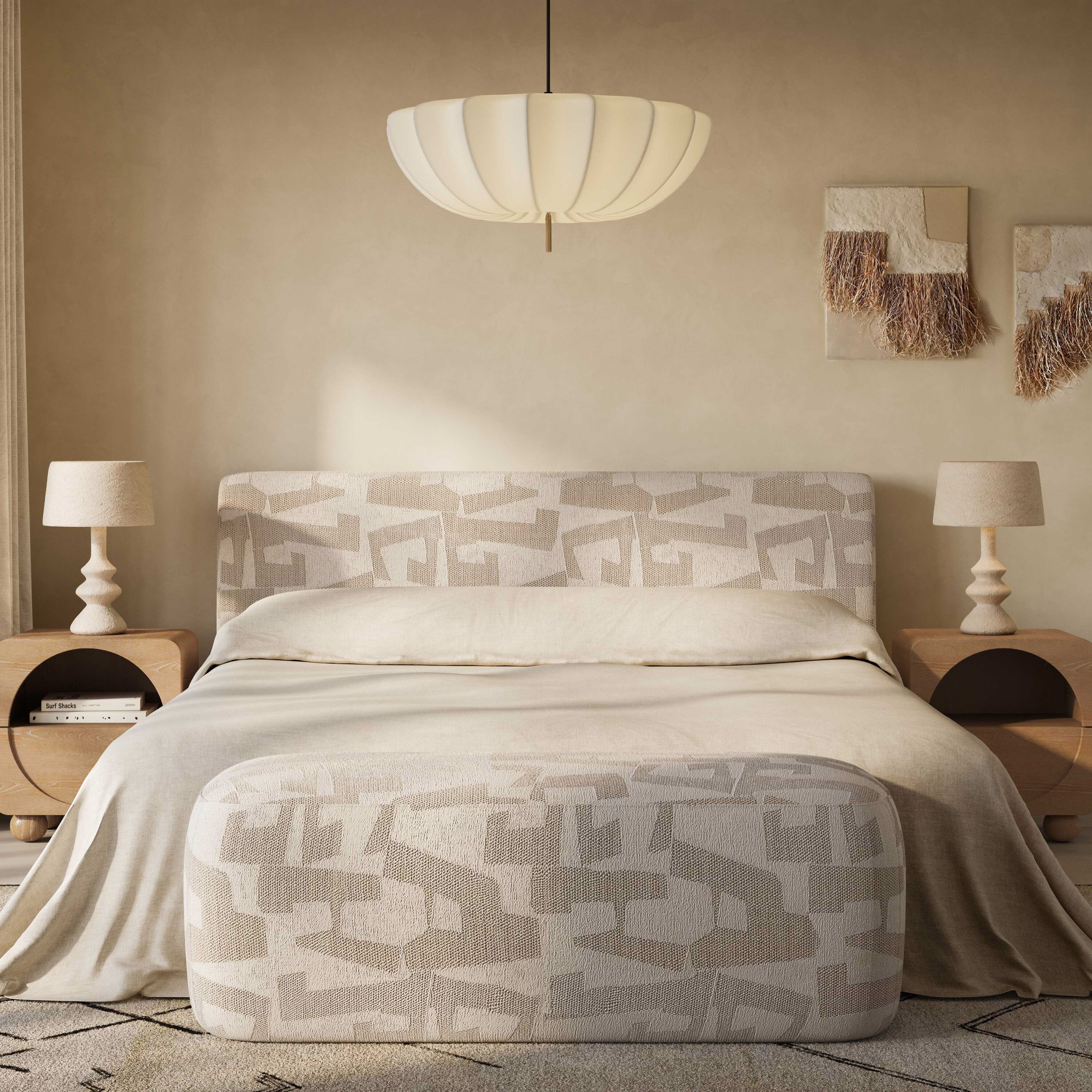 Larkspur Cream and Taupe Geo Jacquard Upholstered Bed