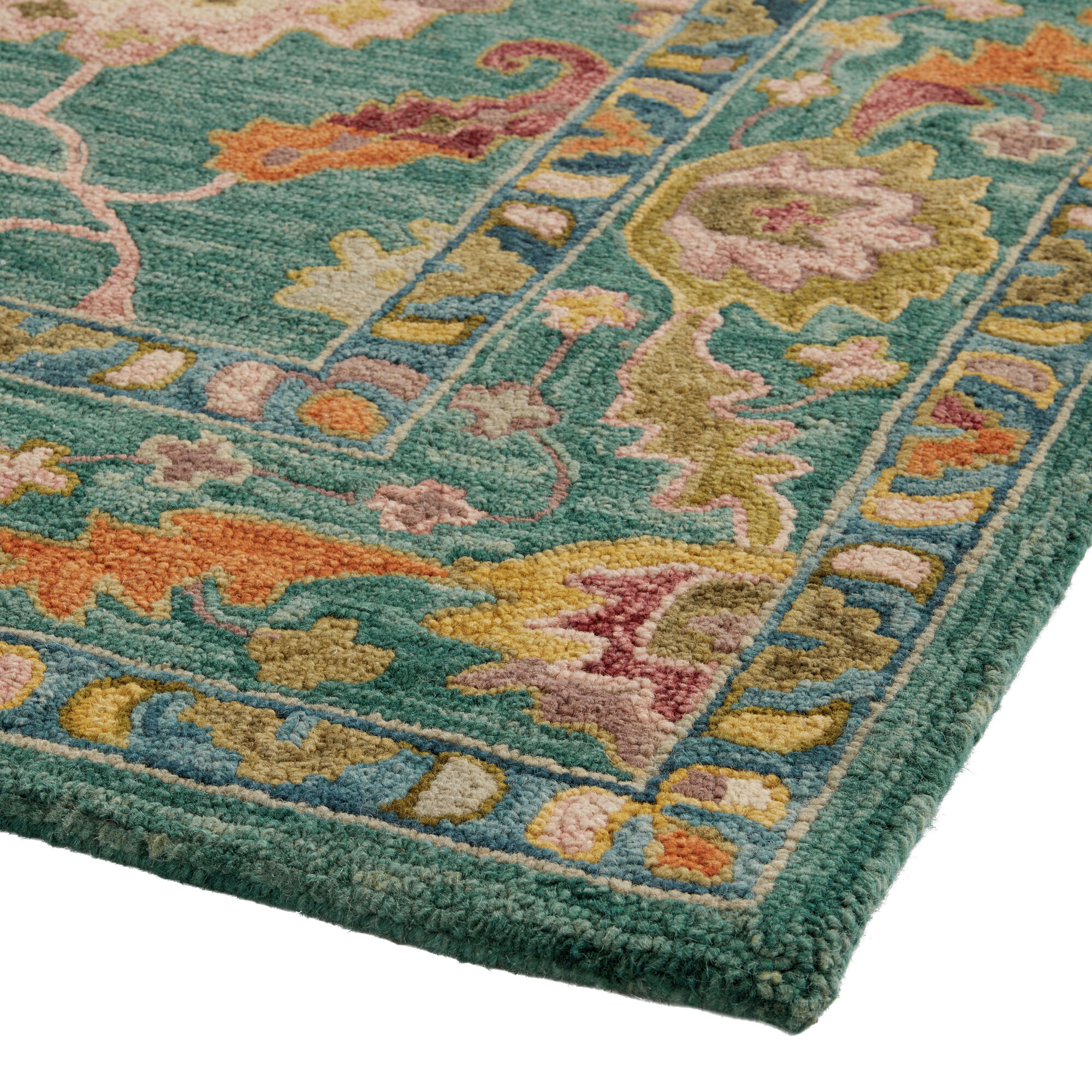 Raya Teal And Multicolor Floral Wool Area Rug - World Market