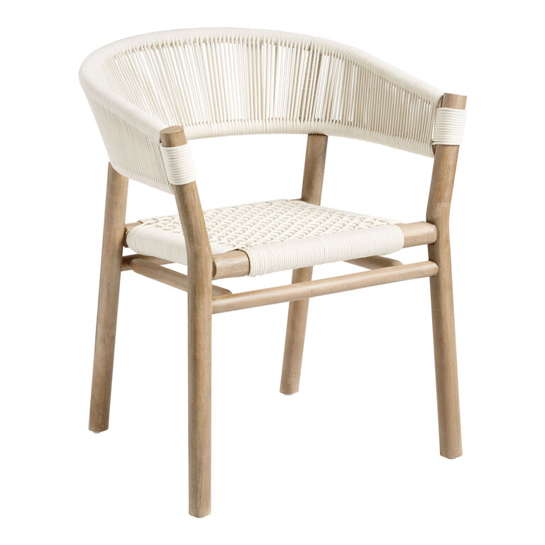 Cabrillo White Acacia Wood and Rope Outdoor Dining Chair - World Market