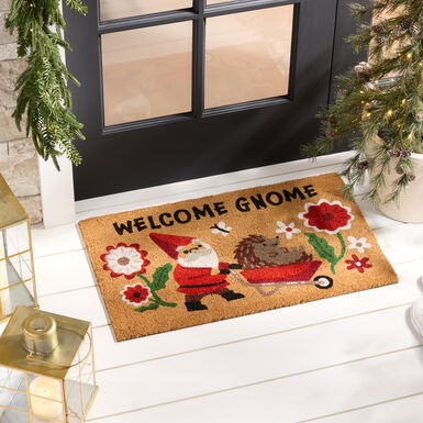 Multicolor Welcome Gnome Floral Coir Doormat Multicolor Welcome Gnome Floral Coir Doormat