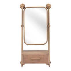Rectangular Brass Tilting Wall Mirror With Drawer