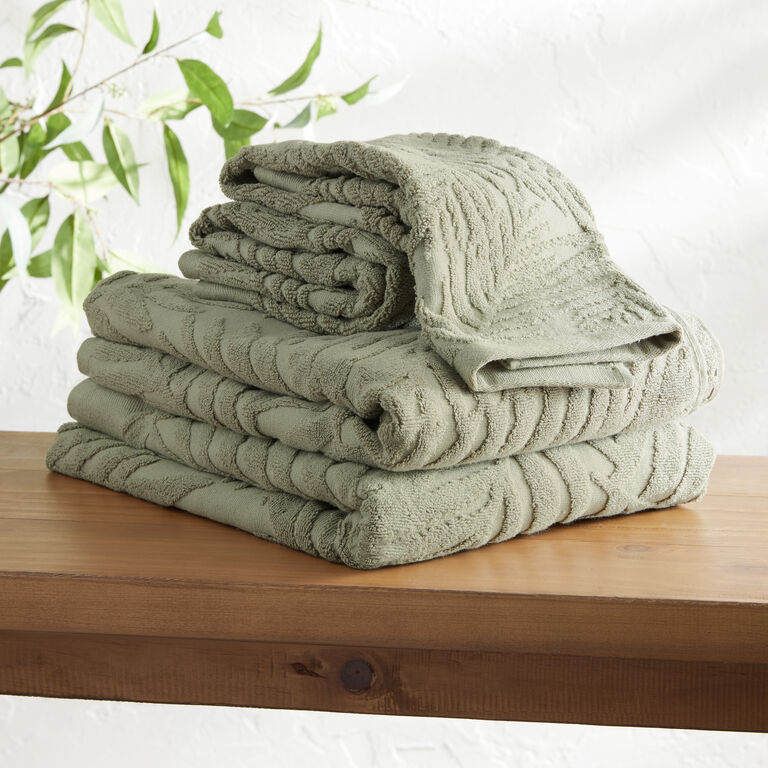 Embroidered Hand Towel Organic Kitchen Towel Khaki Green 
