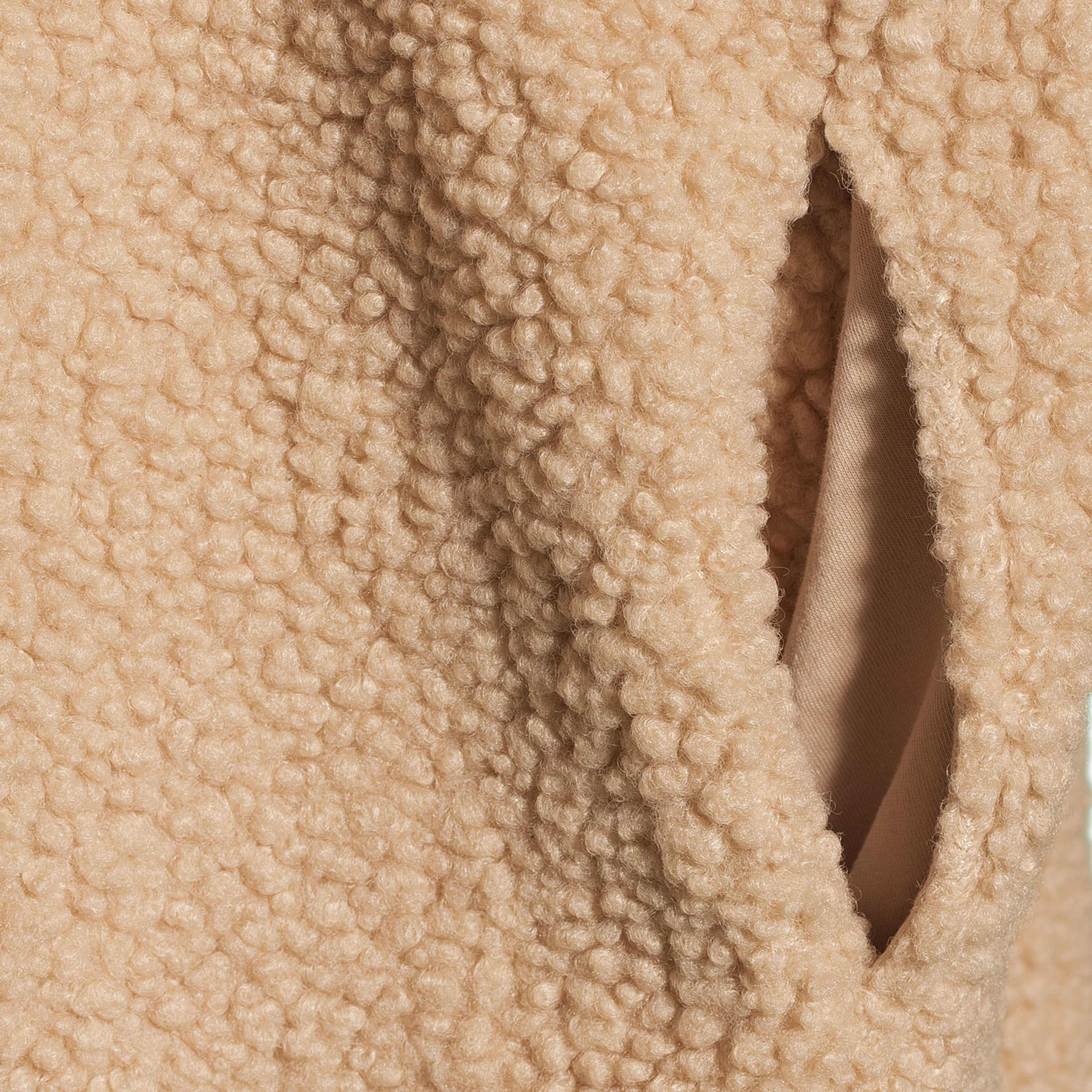 Oatmeal Faux Sherpa Jacket With Pockets image number 2