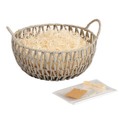 Round Gray Open Weave Gift Basket Kit With Handles