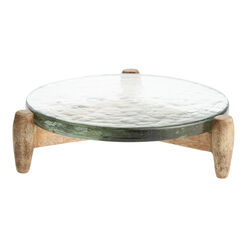 Recycled Glass And Mango Wood Pedestal Serving Stand