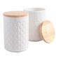 White Textured Ceramic Canisters with Bamboo Lids Set of 2 image number 0