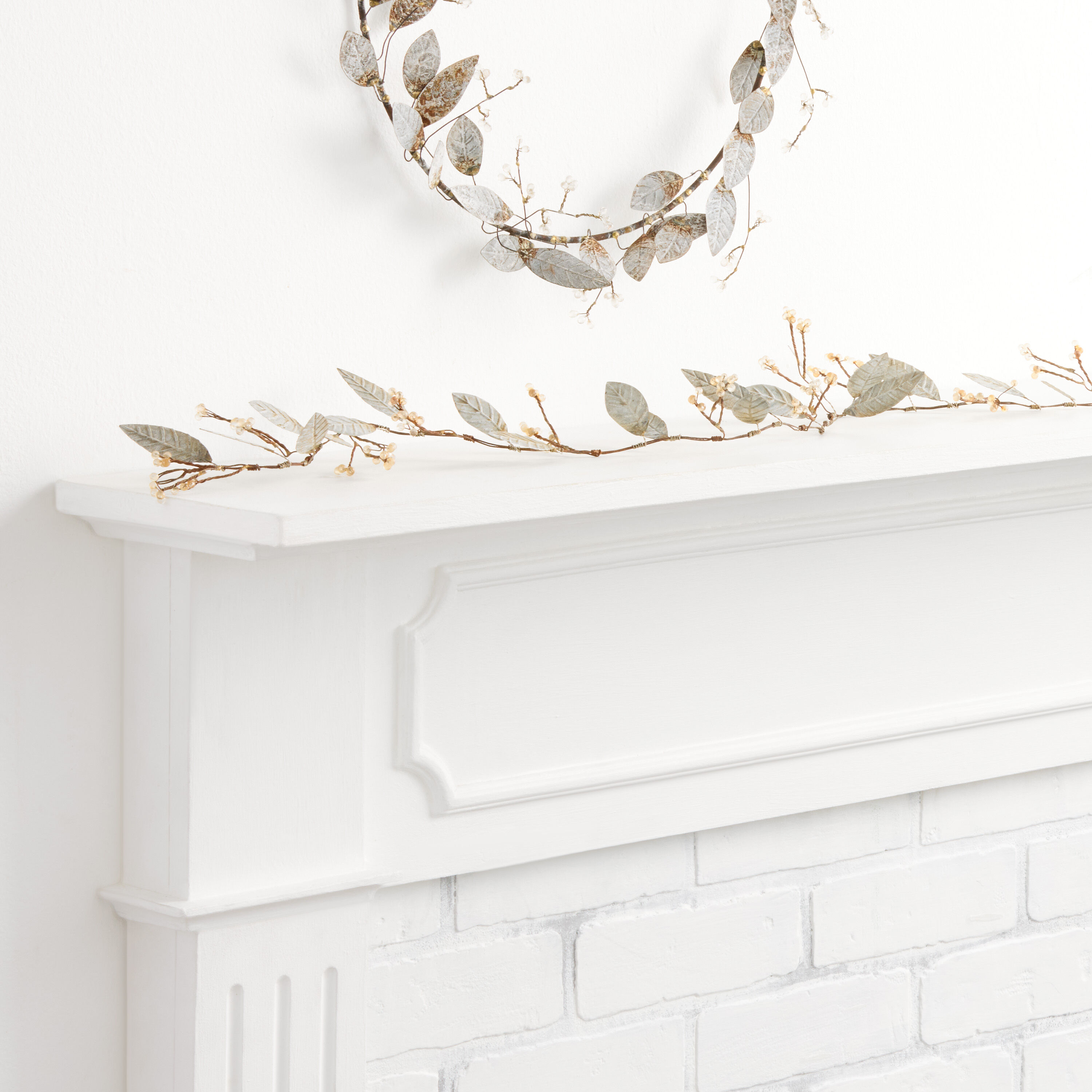 Icy White Patina Iron Leaves and Faux Berries Garland image number 2