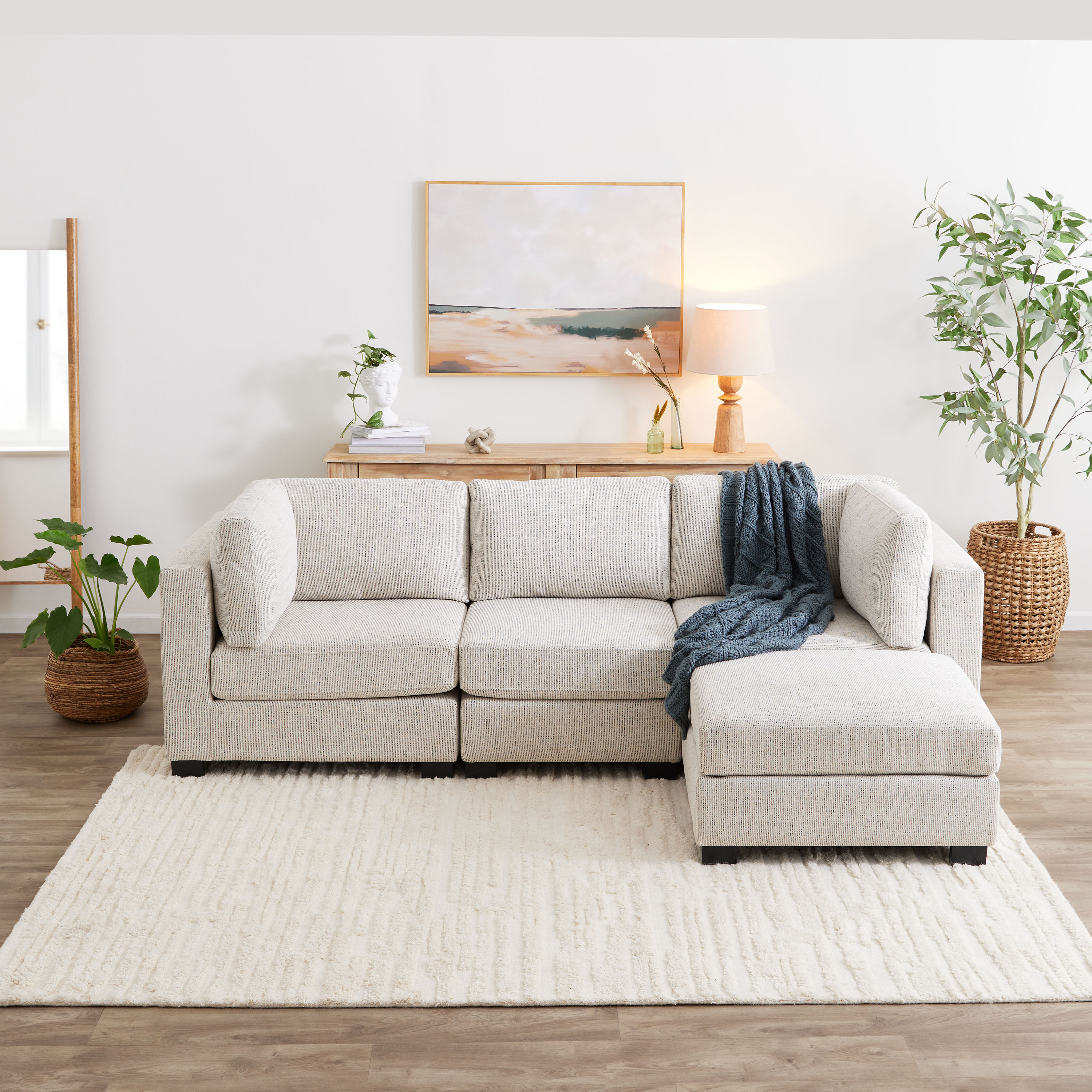 Hayes Cream Track Arm 4 Piece L Modular Sectional Sofa