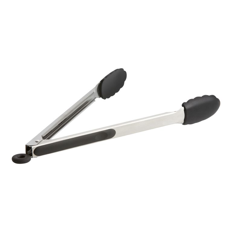 9 Black Square Tip Silicone and Stainless Steel Tongs - Wilford & Lee Home  Accents