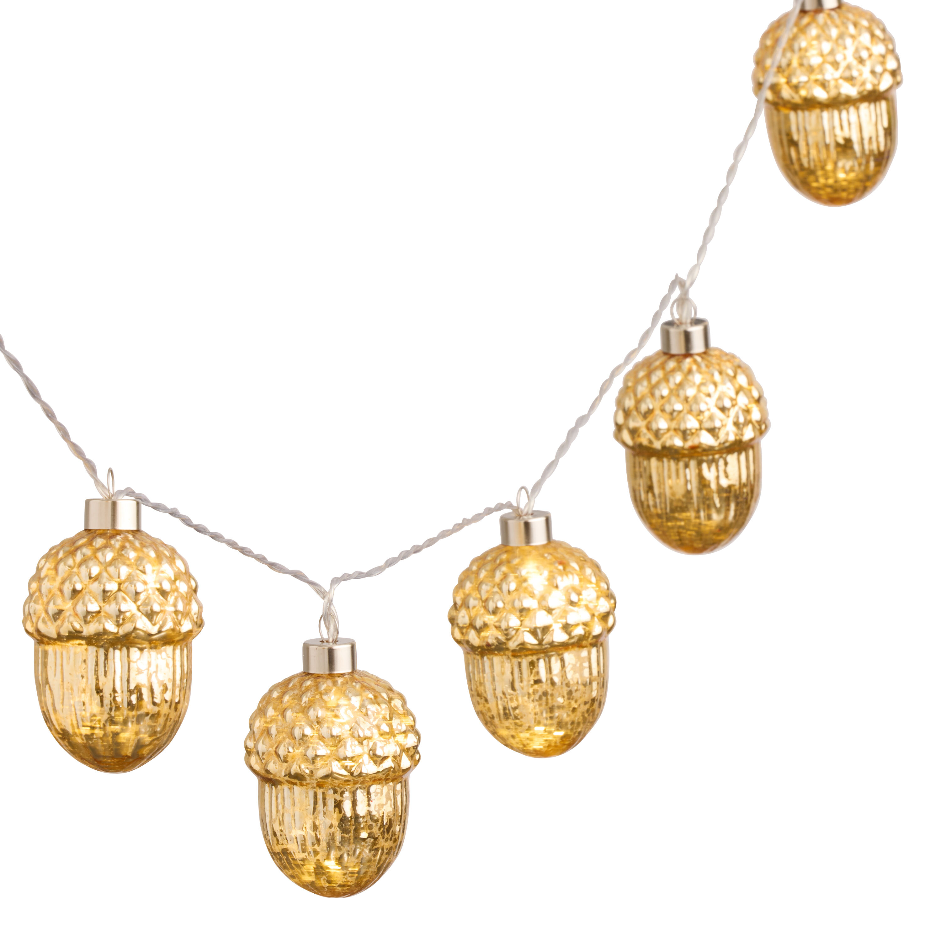 Gold Mercury Glass Acorn LED Battery Operated String Lights