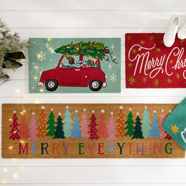 Large Multicolor Merry Everything Holiday Trees Coir Doormat image number 2