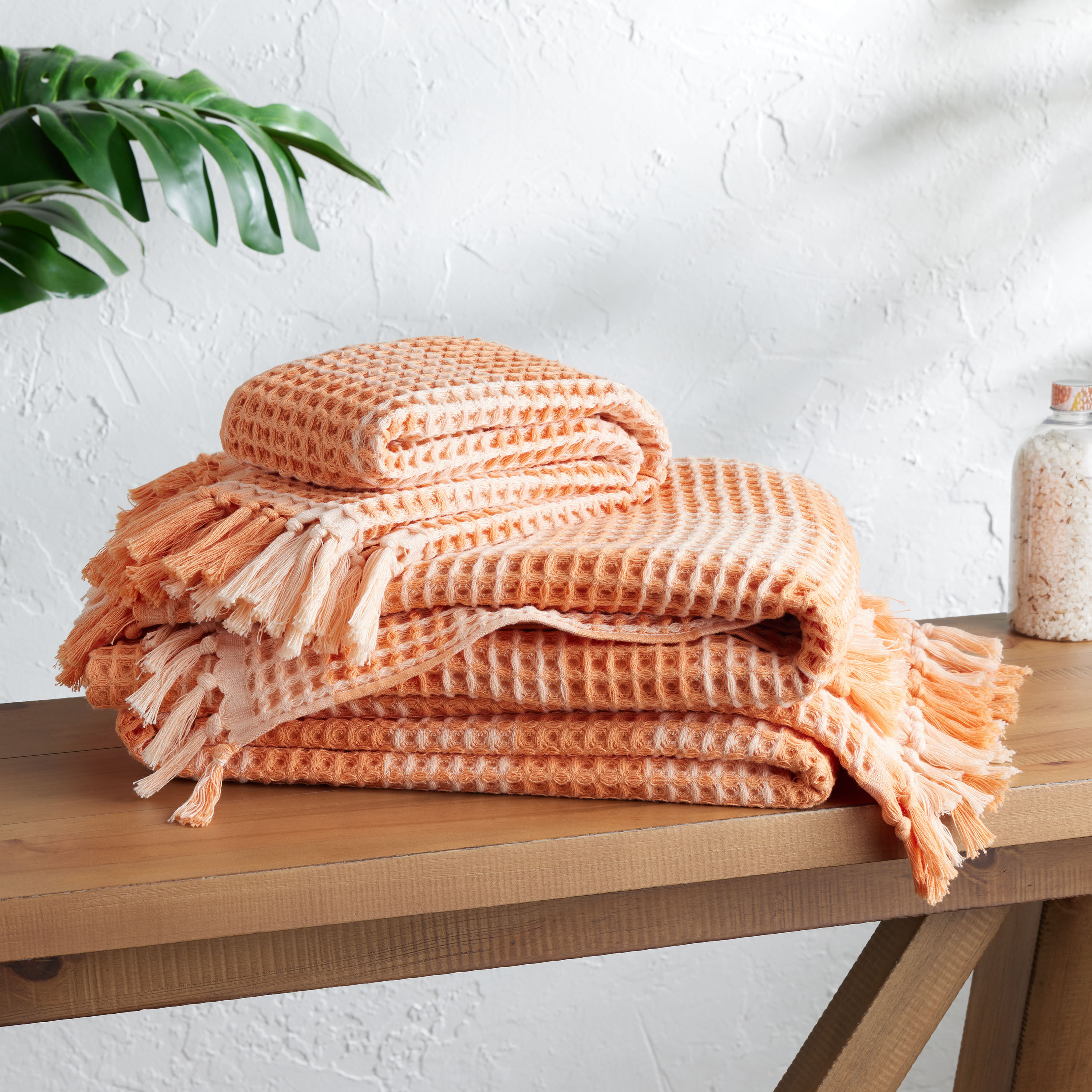 Orange Plaid Waffle Weave Cotton Bath Towel World Market