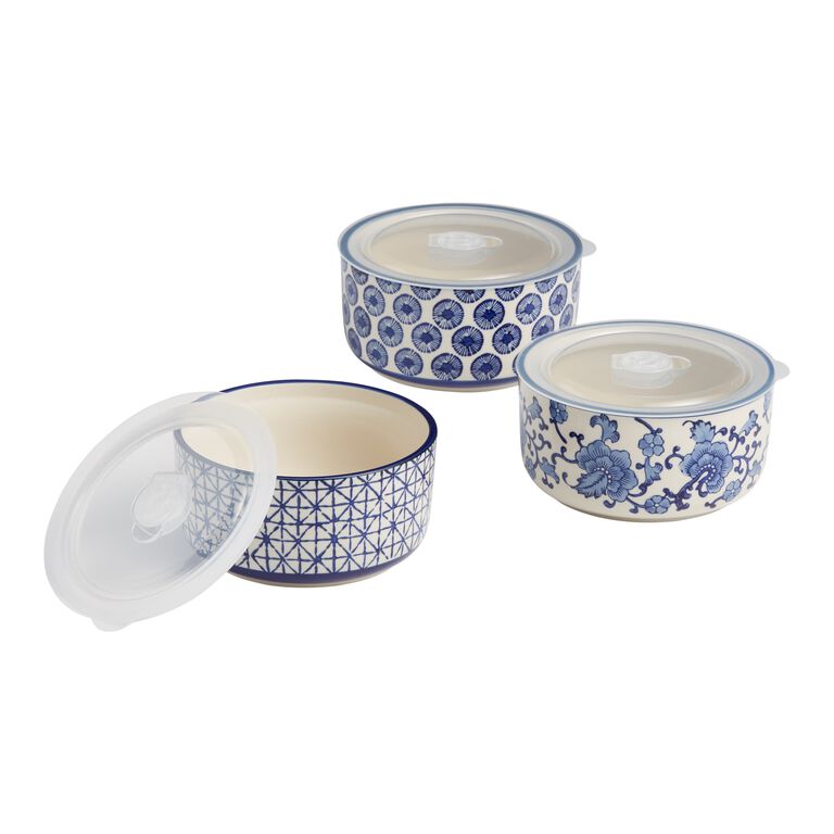 Large Indigo Blue Ceramic Storage Bowls Set of 3 image number 1