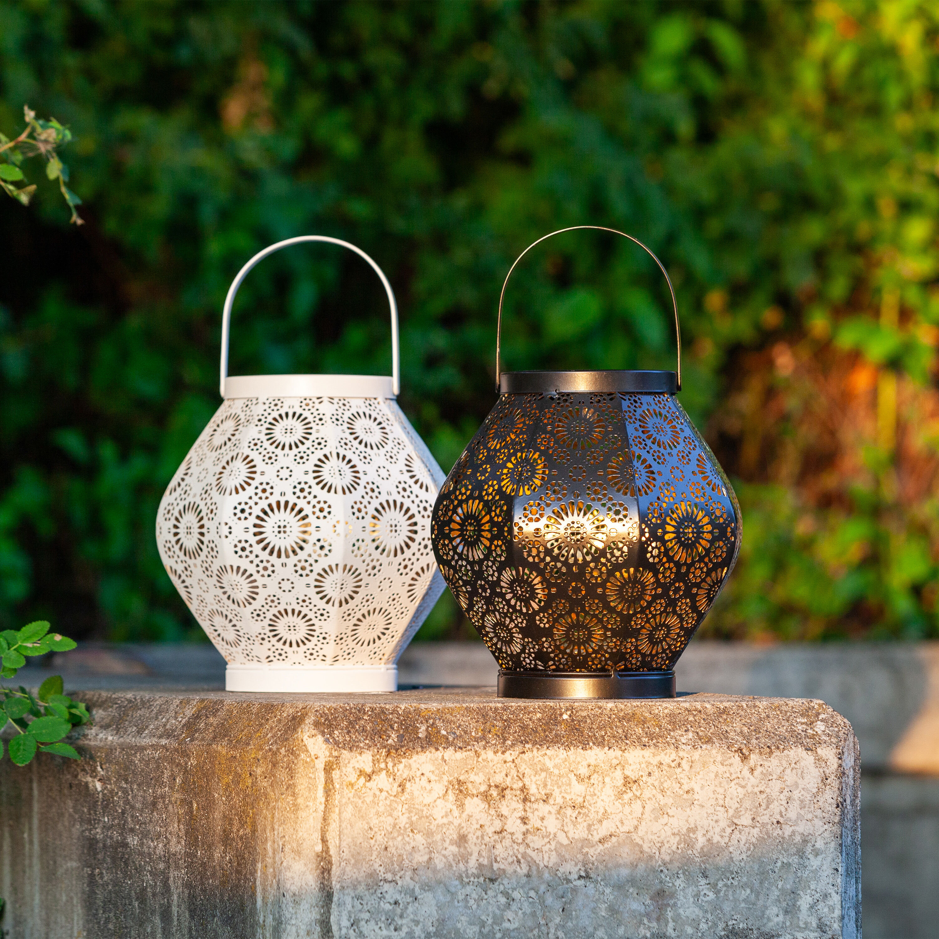Punched Metal Daisy Solar LED Lantern World Market