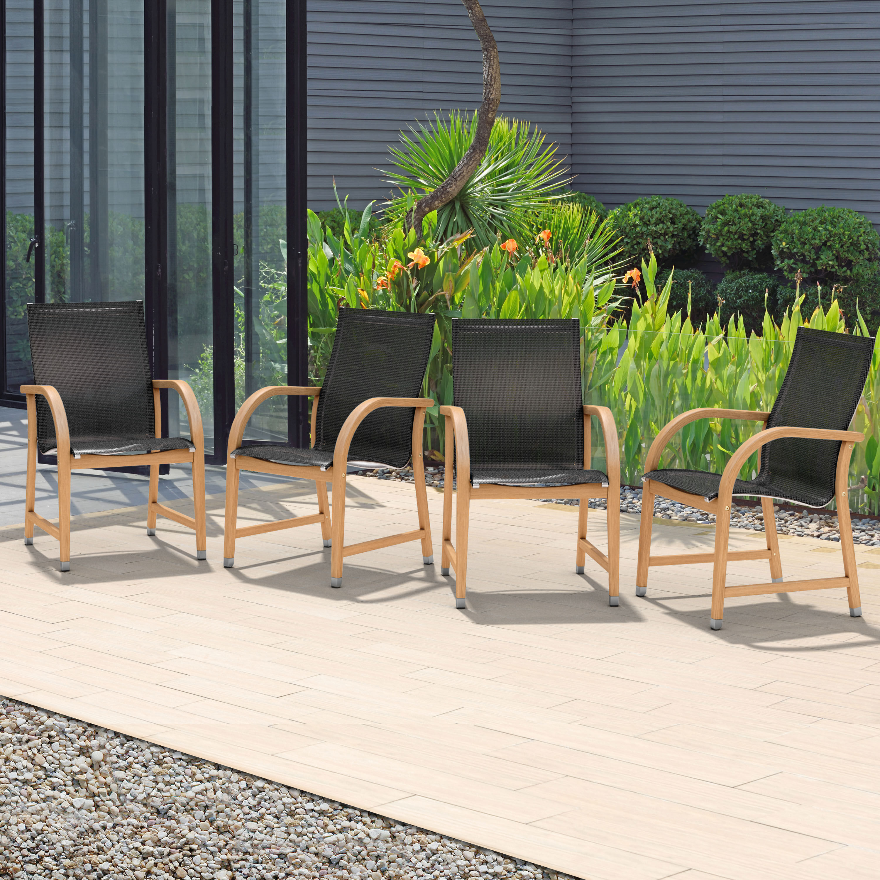 Chiara Mesh and Wood Outdoor Dining Chairs 4 Piece Set World Market