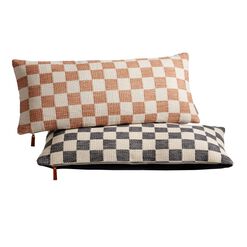 Extra Wide Ivory Checkered Lumbar Pillow
