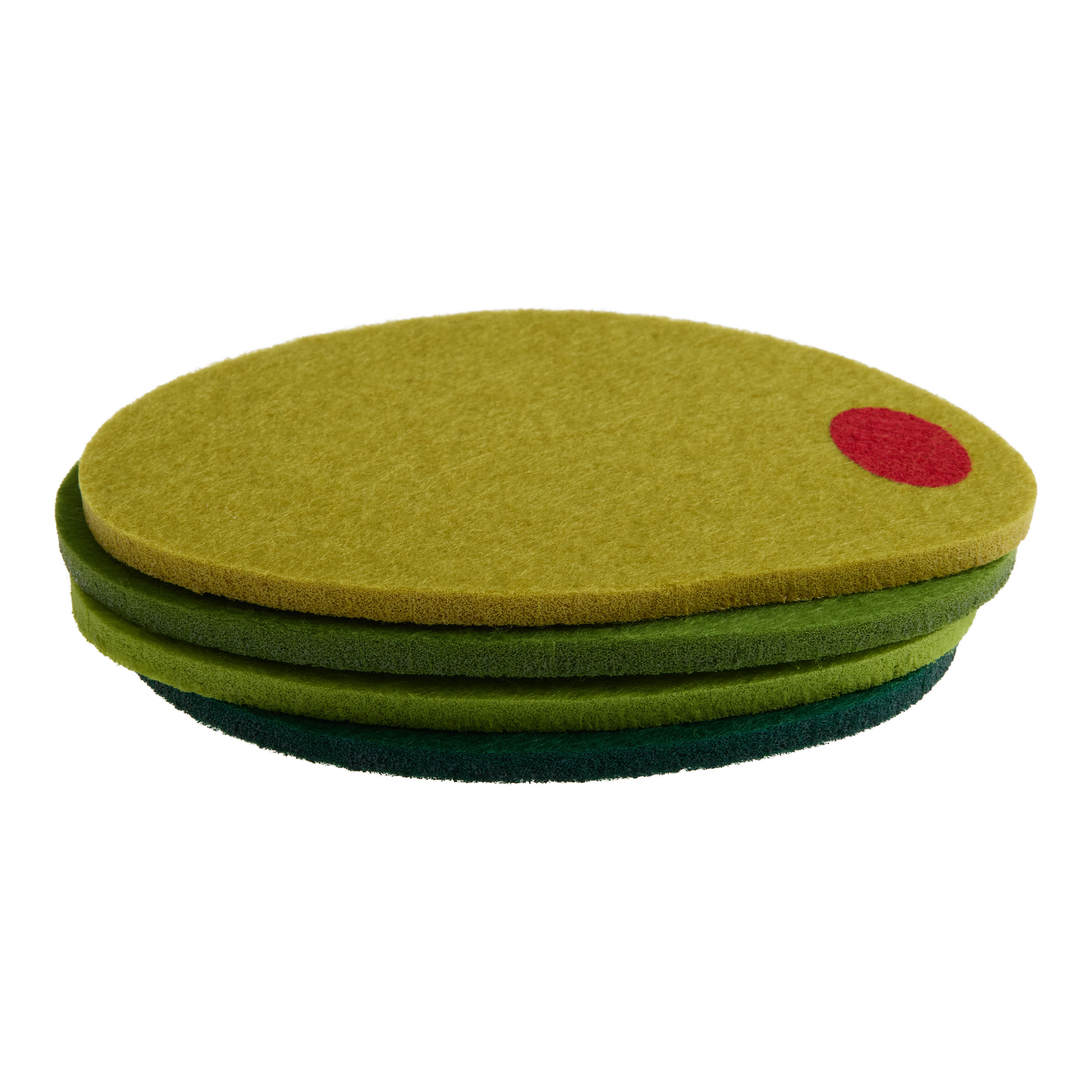Green Felt Olive Shaped Coasters 4 Pack image number 1