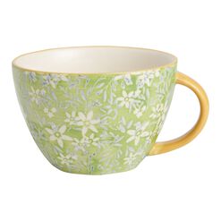 Green And White Floral Hand Painted Ceramic Mug