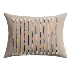 Multicolor Embroidered Cord Fringe Lumbar Pillow