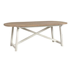 Denne Oval Natural and White Wood Trestle Dining Table