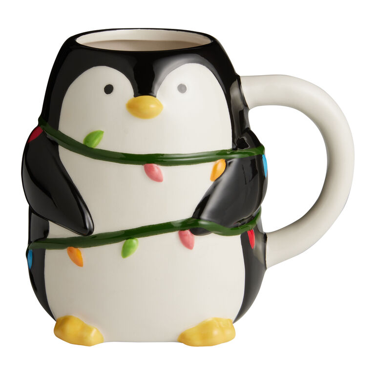 Christmas Lights Penguin Figural Ceramic Mug