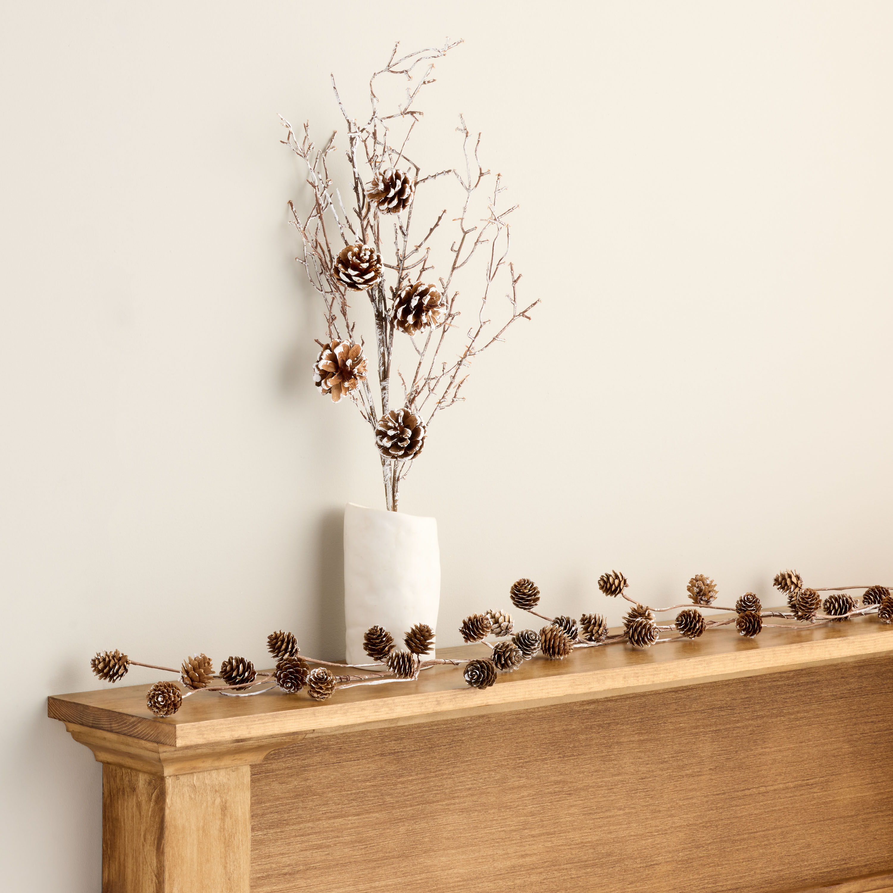 Frosted Faux Twig and Mini Pinecone Decor Collection