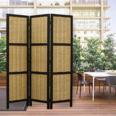 Black Framed Willow 3 Panel Marleau Folding Screen Black Framed Willow 3 Panel Marleau Folding Screen