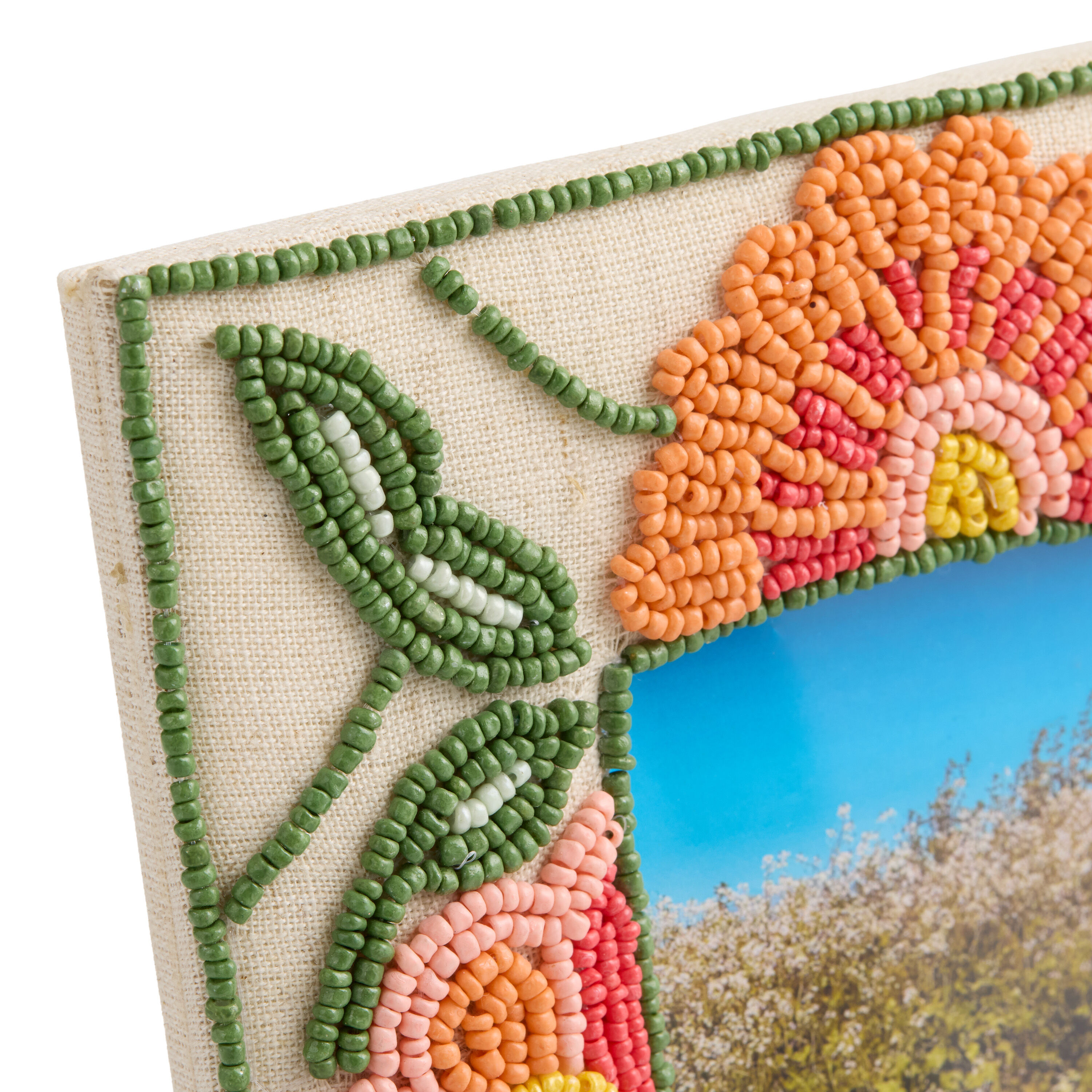 Square Orange and Green Beaded Botanical Picture Frame image number 1