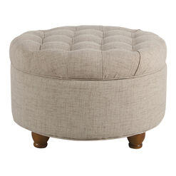 Hill Round Linen Tufted Upholstered Storage Ottoman