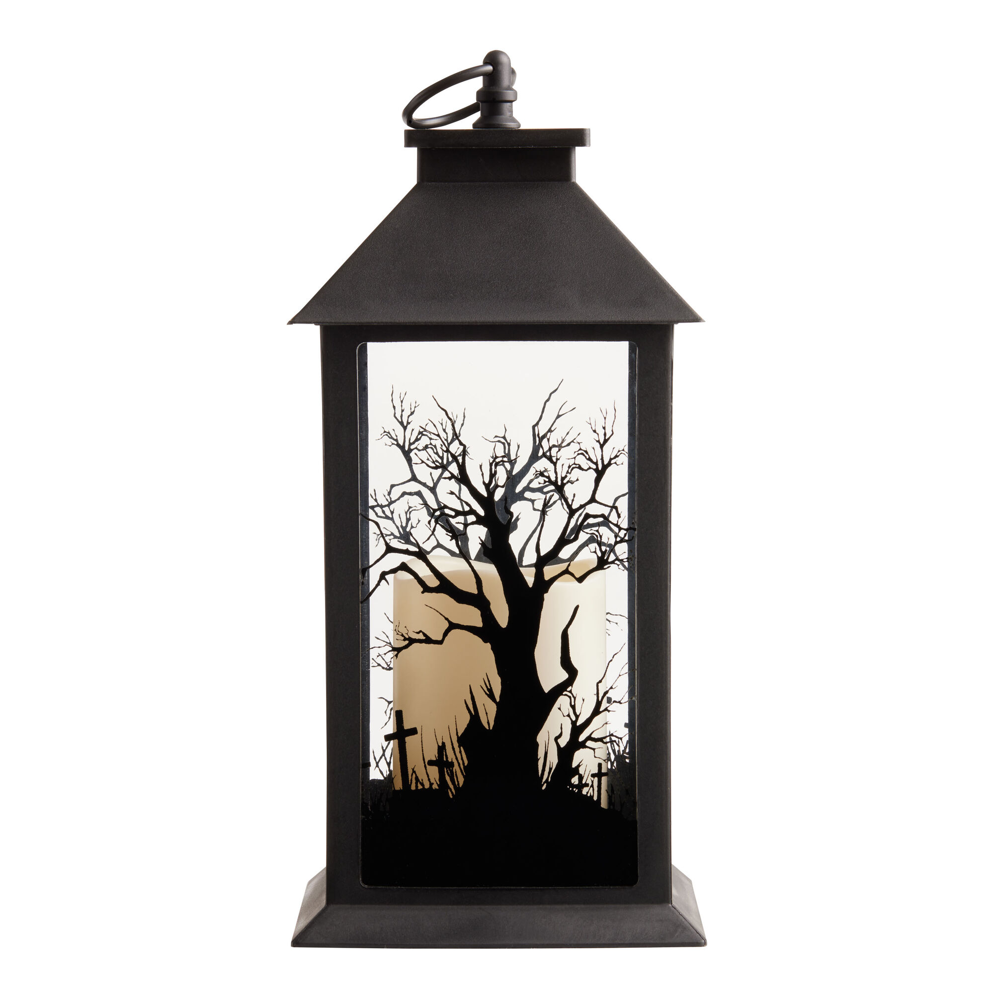 Black Halloween Tree Lantern LED Light Up Decor - World Market
